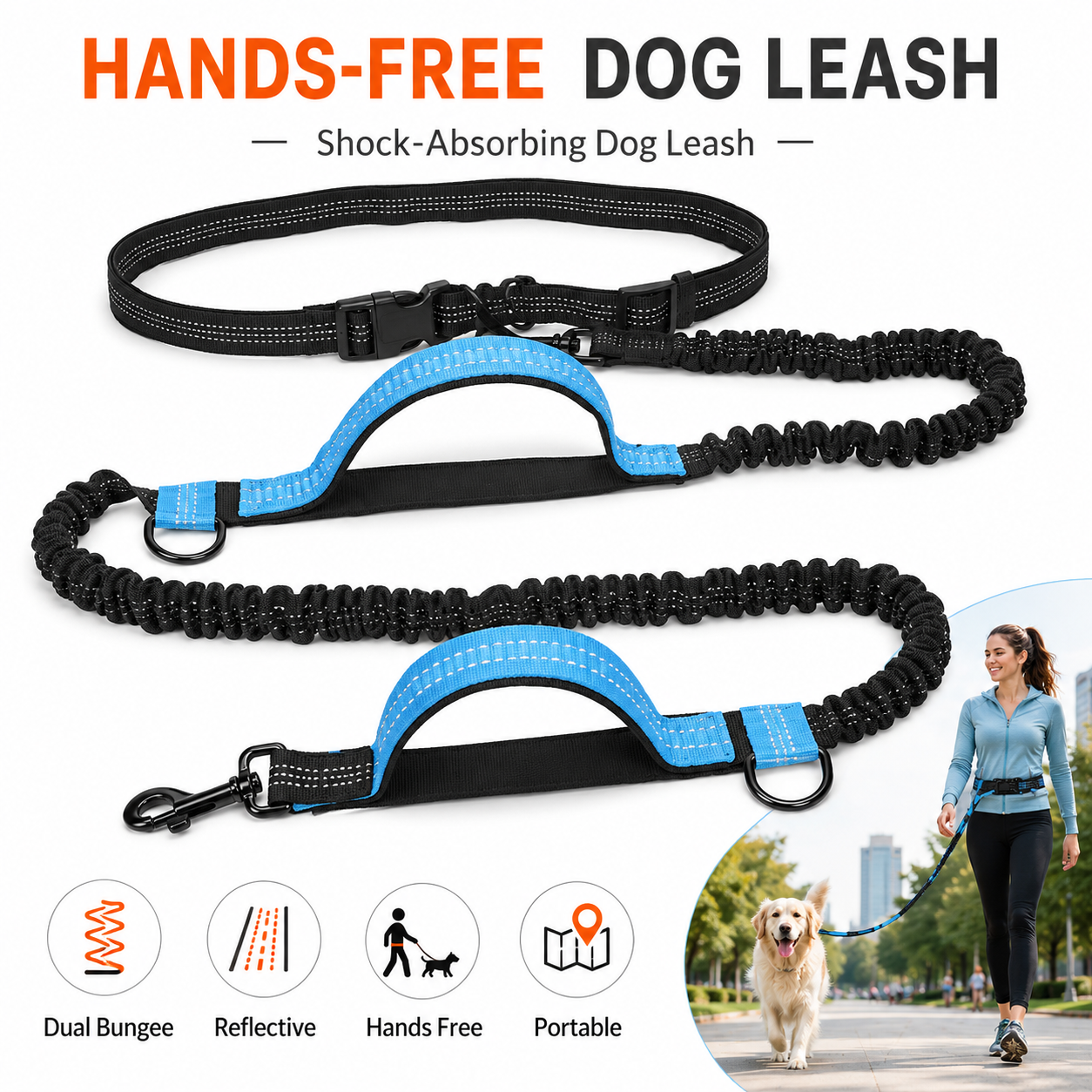 Running Gear Dog - Double elastic reflective running leash portable