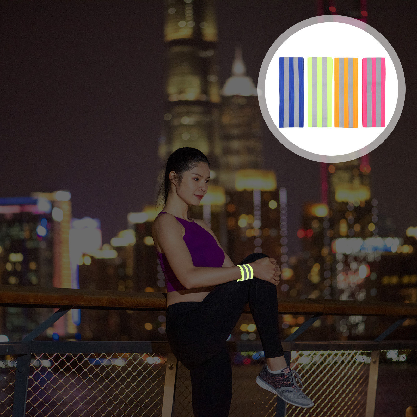 Running Visibility Gear - 4Pairs Reflective Wristband Armband Night Walking